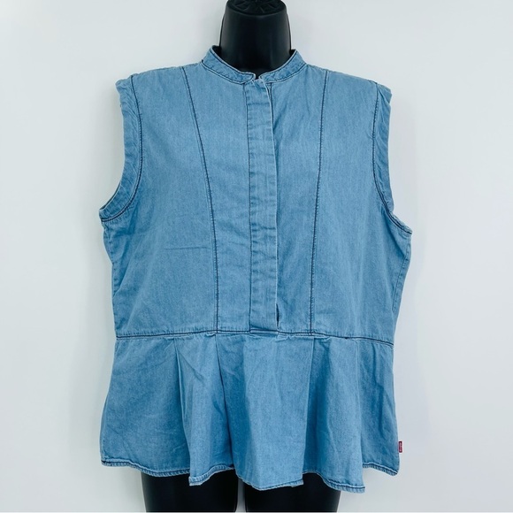 Levi's chambray peplum sleeveless top western blue women's‎ size L - Picture 9 of 10